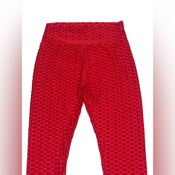 TINSTREE Butt Lifting Anti Cellulite Honeycomb Leggings, Red, Size: XL, NWOT - Picture 2 of 6